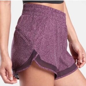 Athleta Printed Mesh Racer Run Shorts 4" Purple Speckled Full Brief Womens Small